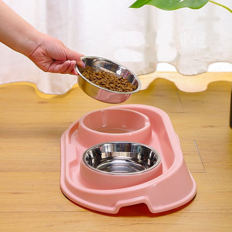 MXCELL Double Dog Cat Food Bowls, Stainless Steel Pet Bowls Dog Water Bowls with No-Spill and Non-Skid PP Station, Food Water Feeder for Cats and Small Dogs - Image 1